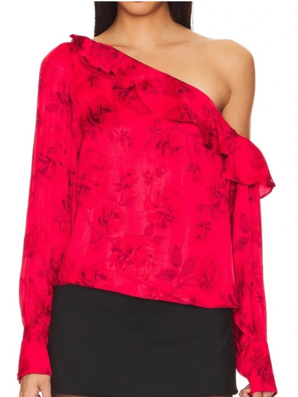 NWT Free People One-Shoulder Scarlet Floral Ruffle Blouse